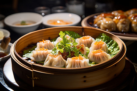 饺子馄饨美味传统的早餐背景