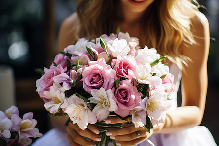 新娘拿着花束背景图片