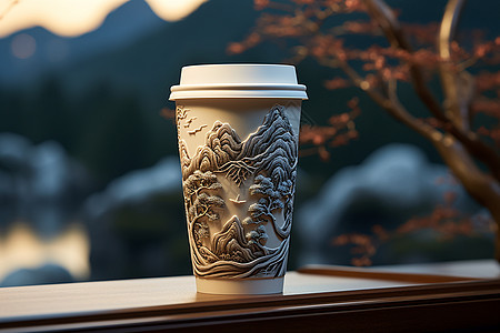 梦幻浮雕的咖啡杯图片
