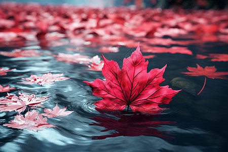 水上的红枫叶图片