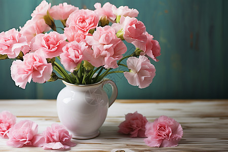 粉色康乃馨装满花瓶图片