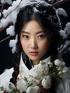 素雅雪景里的女孩图片