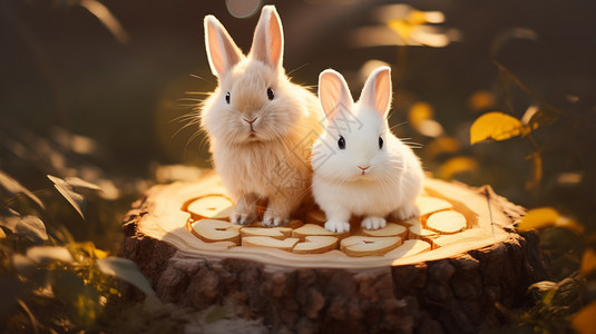 坐在一起的两只兔子图片