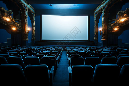 影院中的大屏幕和座椅图片