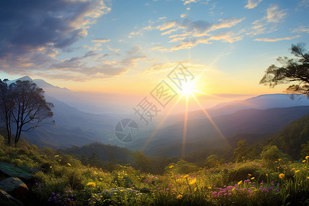 山谷里的夕阳图片