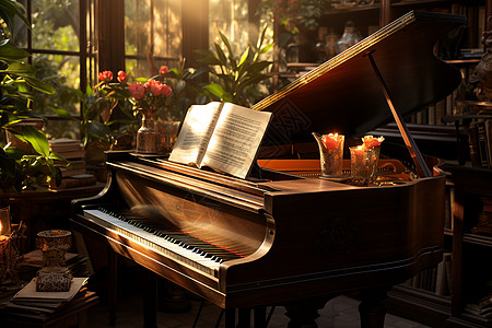 阳光下的钢琴图片
