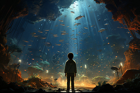 孩童在神秘的海底世界图片