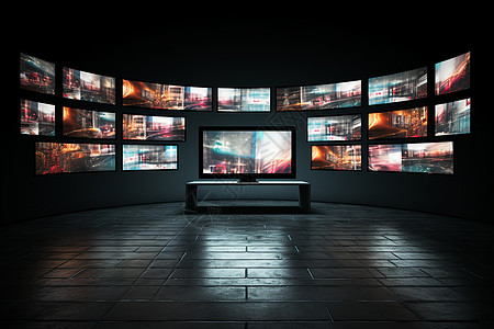 电视墙上多个屏幕高清图片