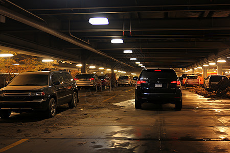 夜晚的汽车停车场图片
