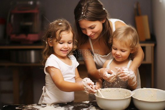 制作食物的母亲和孩子图片