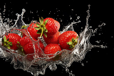 水中新鲜的草莓图片