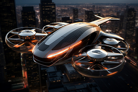 无人机飞行在城市上空高清图片