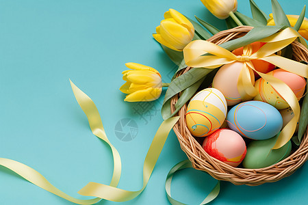 复活节彩蛋与花篮背景图片
