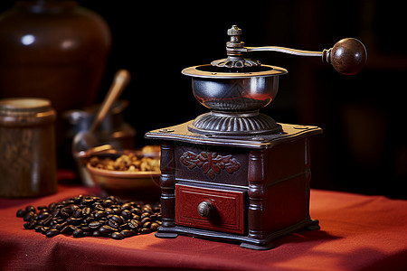 古典木制咖啡研磨机图片