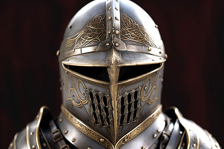 黑暗背景中的骑士头盔和盔甲图片
