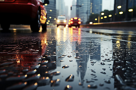 雨滴psd雨中的道路背景