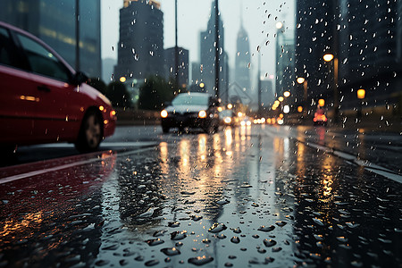下雨开车雨季中的清新街景背景