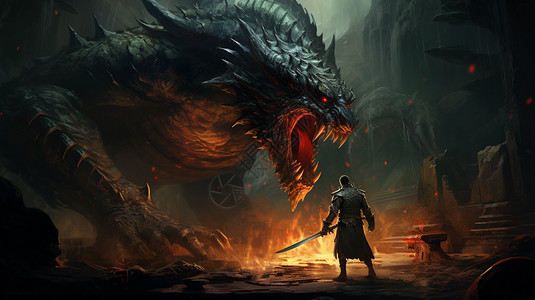 剑客和怪物战斗背景图片