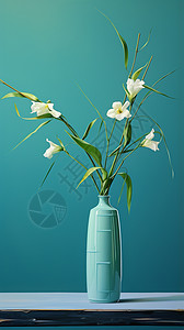 绿色花瓶的鲜花背景图片