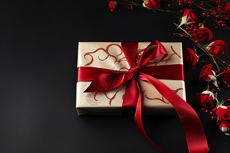 红丝带缠绕的礼物背景图片