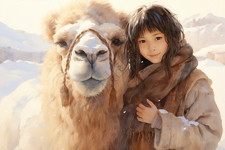 少女和骆驼图片