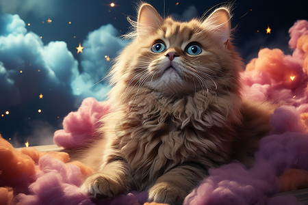 好奇望向天空的猫咪图片