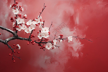 红腊梅画素材红墙上的梅花背景