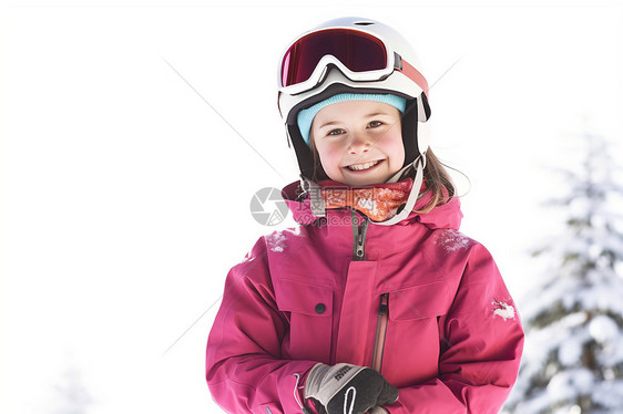 女孩在滑雪场上戴滑雪镜开心滑雪图片