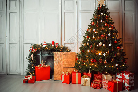 圣诞夜的礼物和圣诞树图片