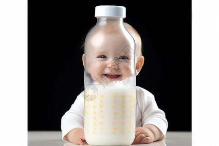 婴儿抱着大大的奶瓶图片