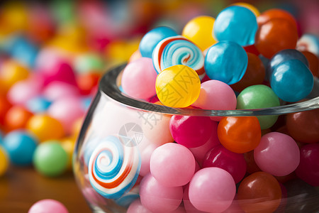 碗中的糖果球形棒棒糖高清图片