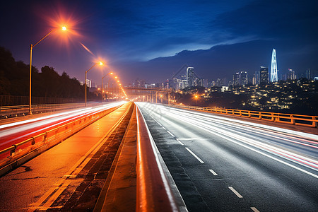 夜幕下的城市公路背景图片