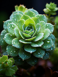 多肉植物上的雨滴图片