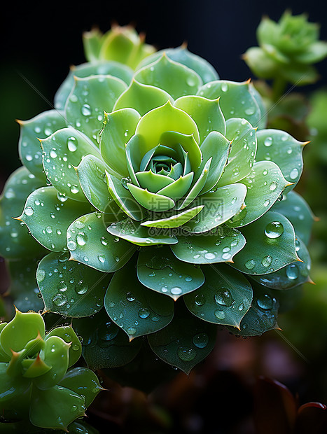 多肉植物上的雨滴图片