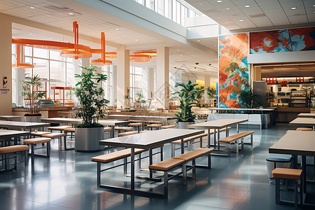 校园阳光现代校园中的食堂布置设计图片