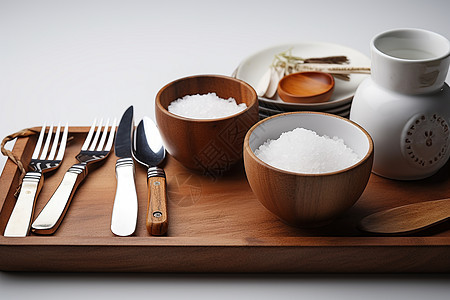 餐桌上的木质餐具图片