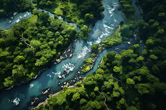 沉浸在丰富的森林中的河流图片
