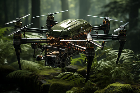 无人机在森林中传递重要包裹图片