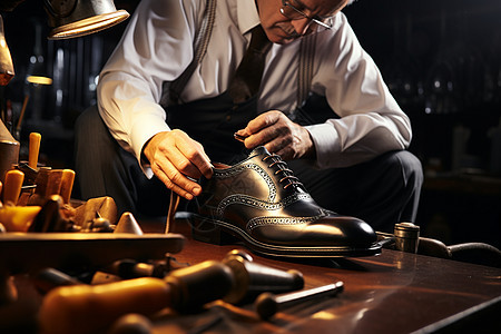 做皮鞋的手工匠人图片