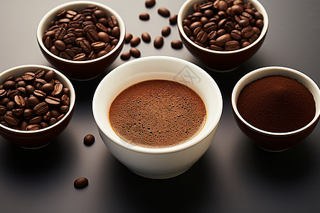 咖啡豆和咖啡咖啡豆和粉背景
