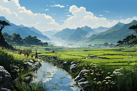 一望无垠的稻田背景图片
