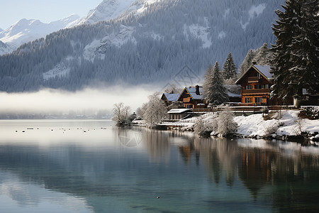 安静的雪景小屋图片