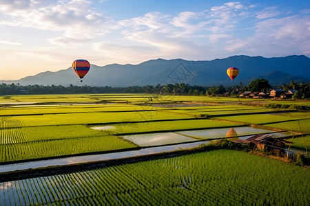 空气球田园风光背景