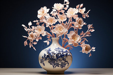 蓝白瓷花瓶图片