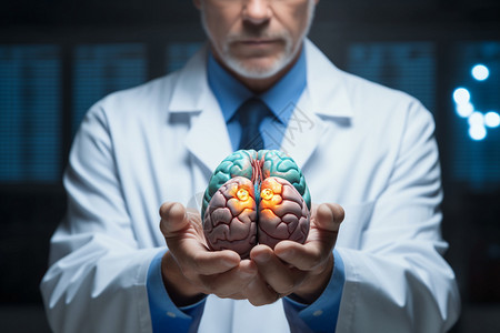 大脑研究男医生手里的大脑背景