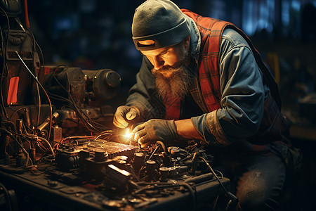 汽车修理工在维修汽车图片