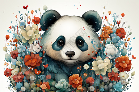 国宝熊猫叶子插画风格高清图片
