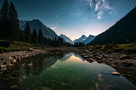 星空下的山川背景图片