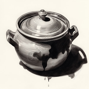 陶瓷锅的素描图片
