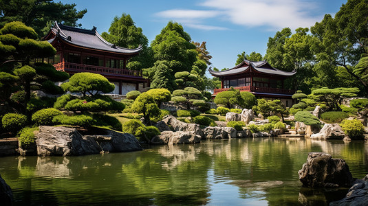 中式园林景观古典建筑园林景观背景